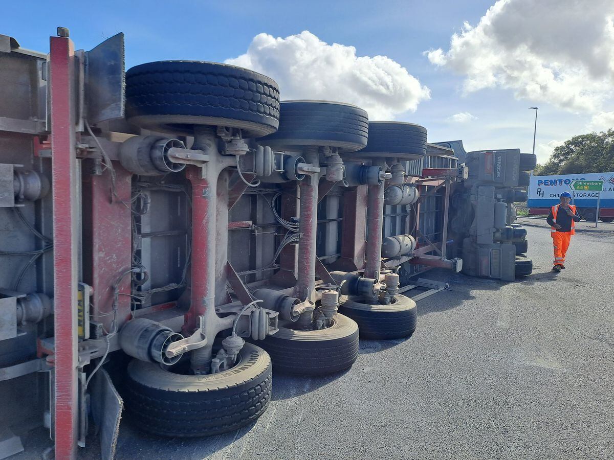 Lorry Overturns Causing Long Delays At Busy A5 Roundabout Near Oswestry