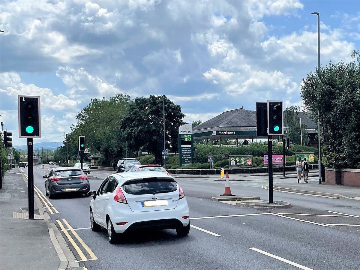 Light-controlled crossing at busy Shrewsbury supermarket road junction ...