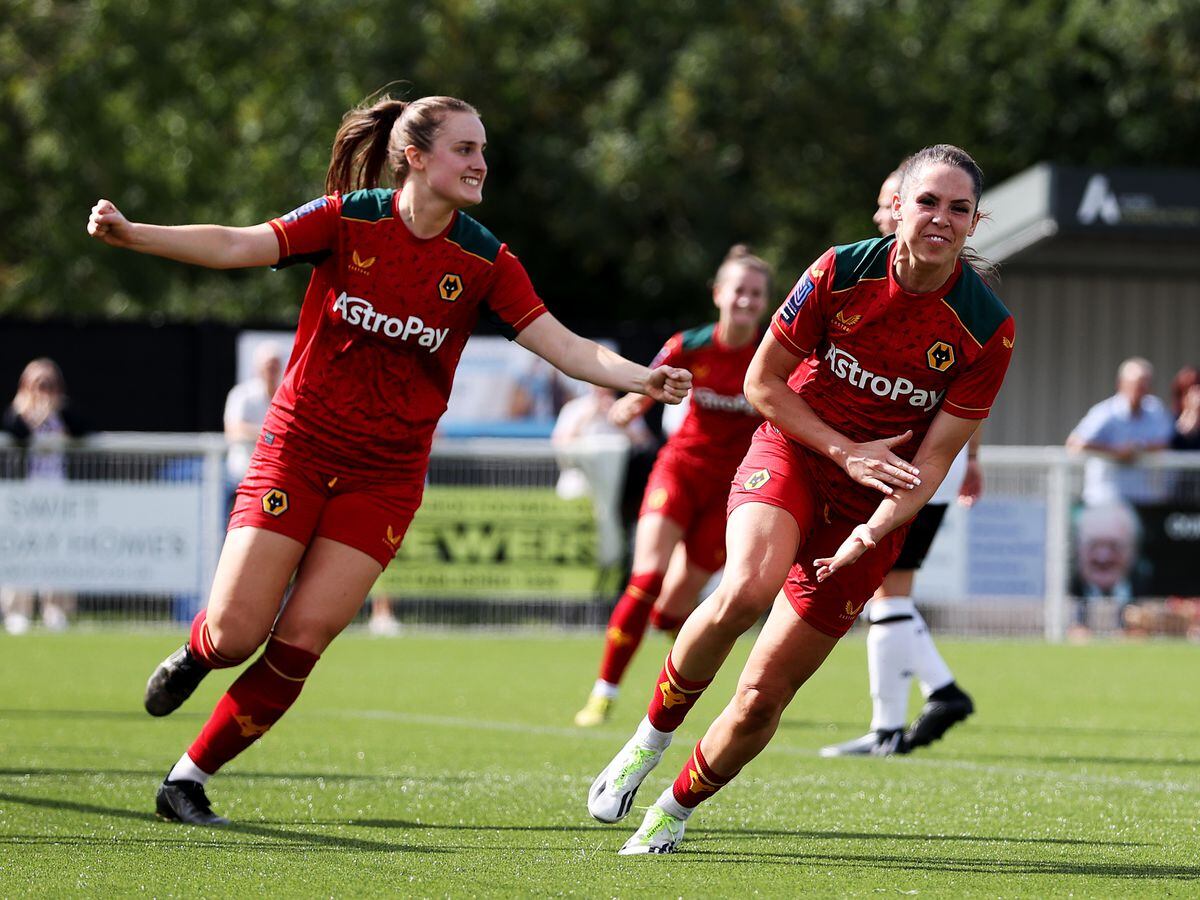 Ellie Wilson of Wolverhampton Wanderers celebrates after scoring (Photo by Jack Thomas - WWFC/Wolves via Getty Images).