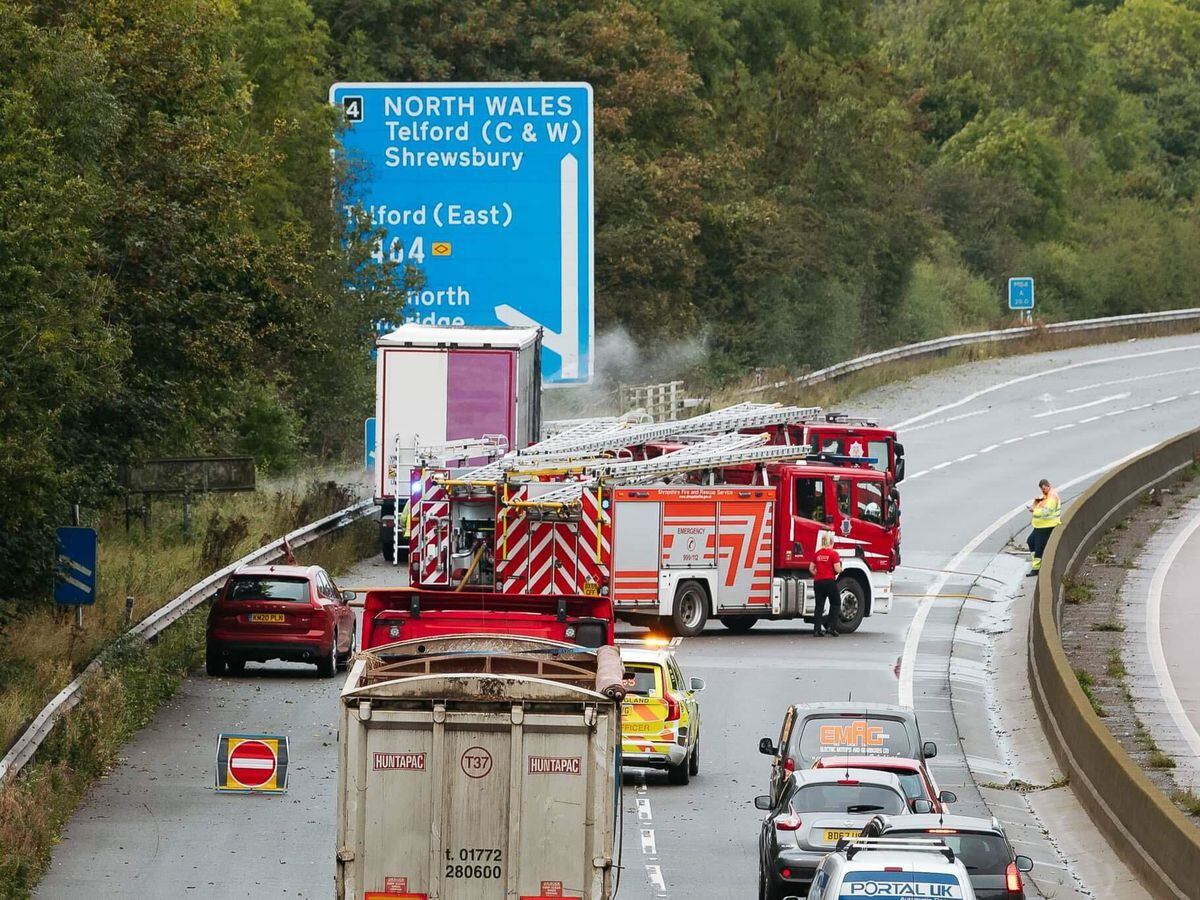 Lorry fire closes stretch of the M54 as motorists face delays