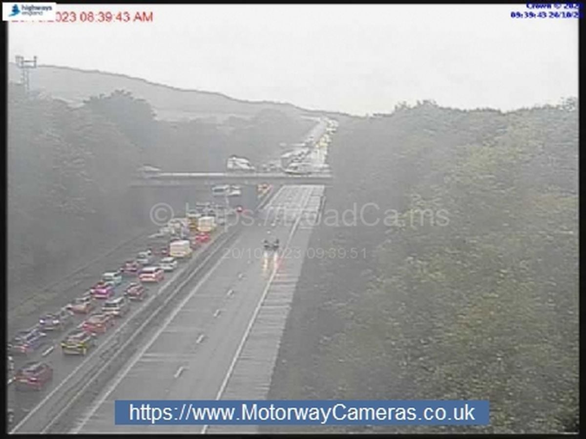 Storm Babet Flooding causing huge tailbacks on M54 at Telford