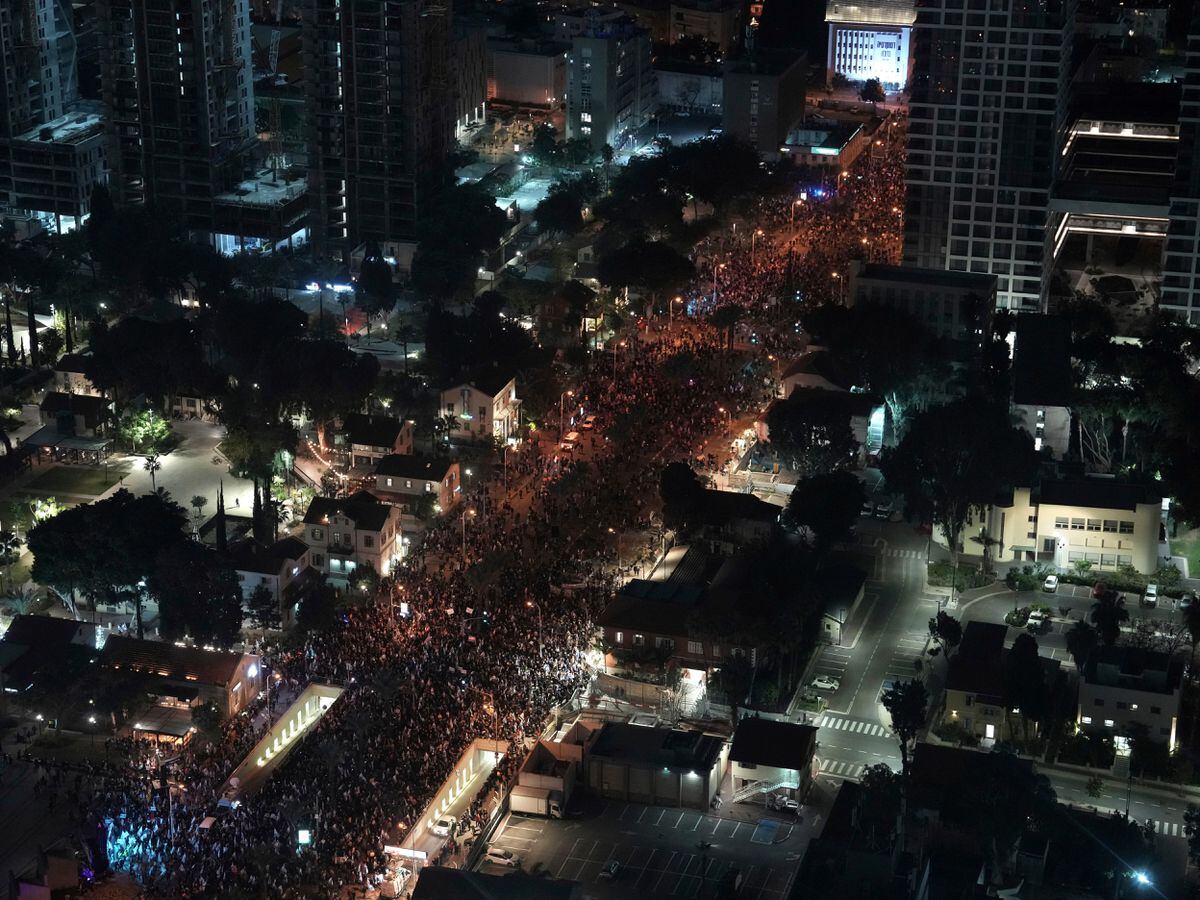 Israelis protest Israeli Prime Minister Benjamin Netanyahu and his far-right government in Tel Aviv