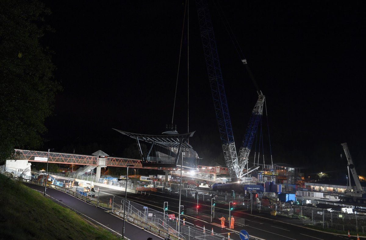 One day late but Telford's new £10 million footbridge is finally lifted ...