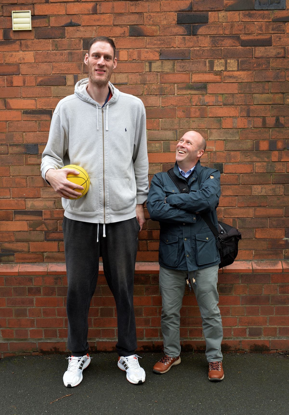 Britain's tallest man drops in on Shropshire schoolchildren with