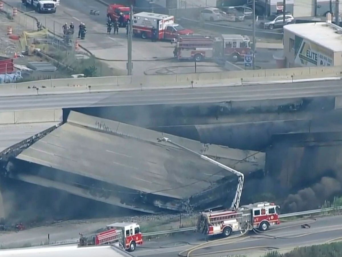 Raised stretch of motorway in Philadelphia collapses after fire ...