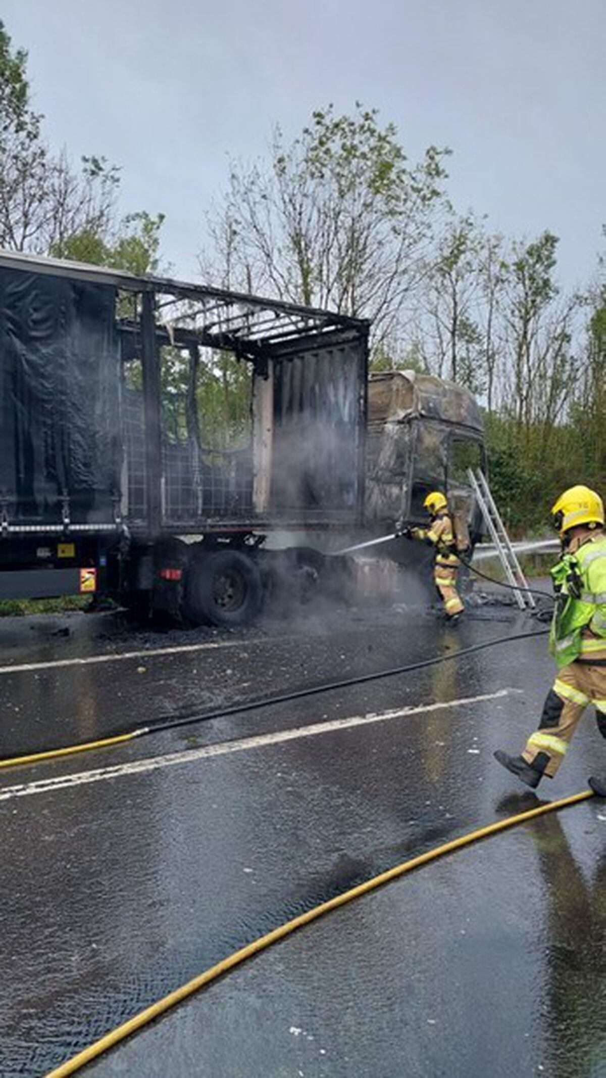 M54 lorry fire Damaged stretch to remain closed into this evening