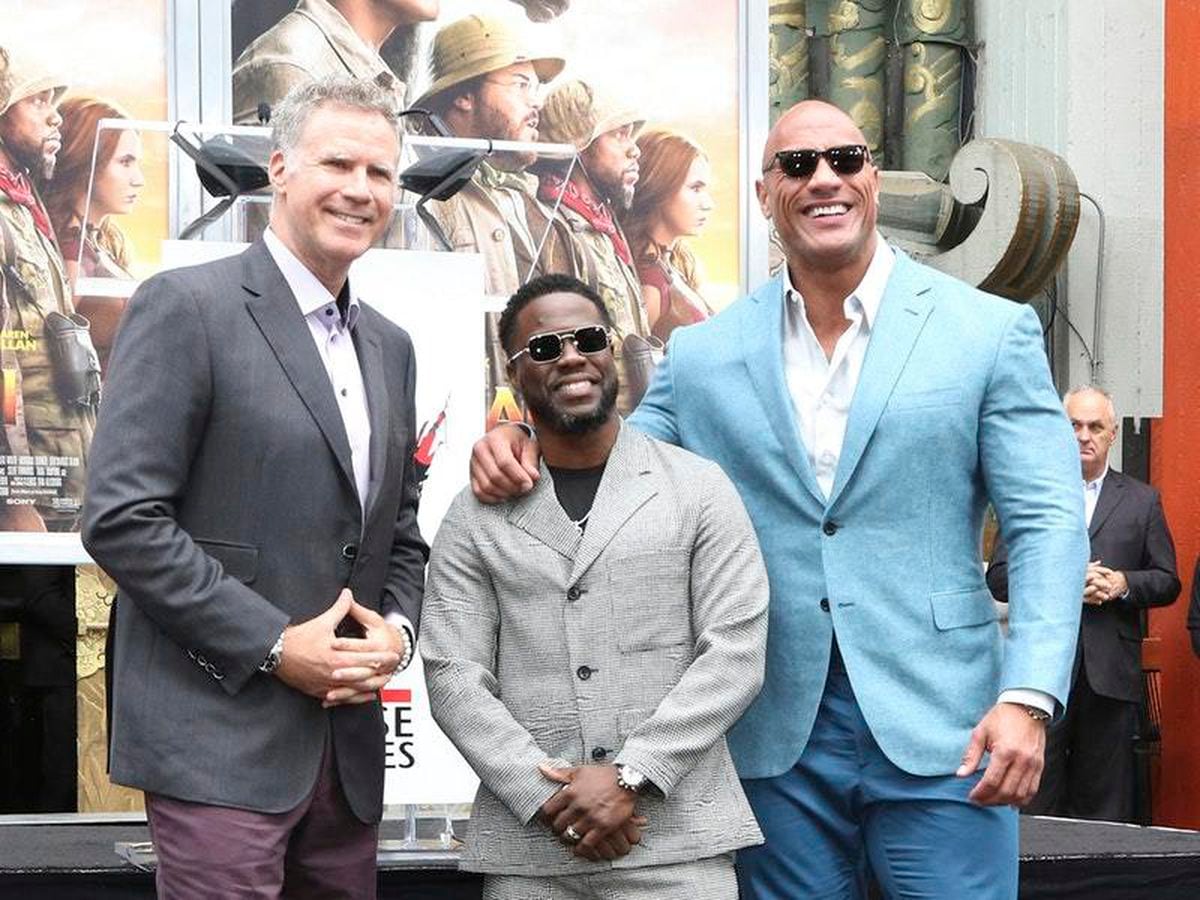 The Rock and Will Ferrell support Kevin Hart at Hollywood handprint ...