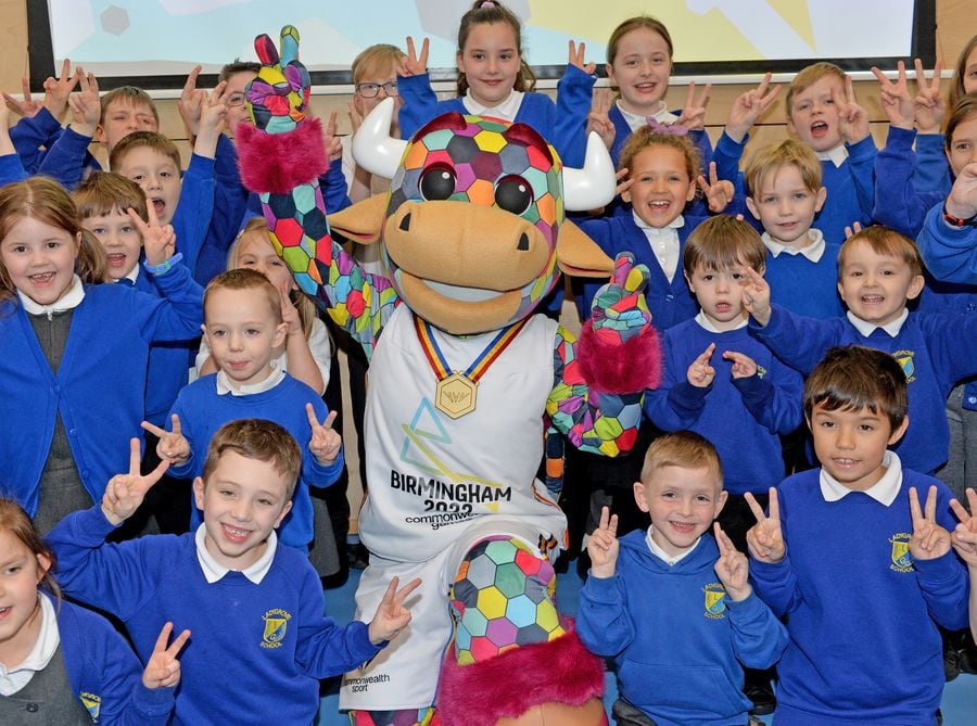 Mascot Perry the Bull gives Telford pupils a Commonwealth Games lesson ...