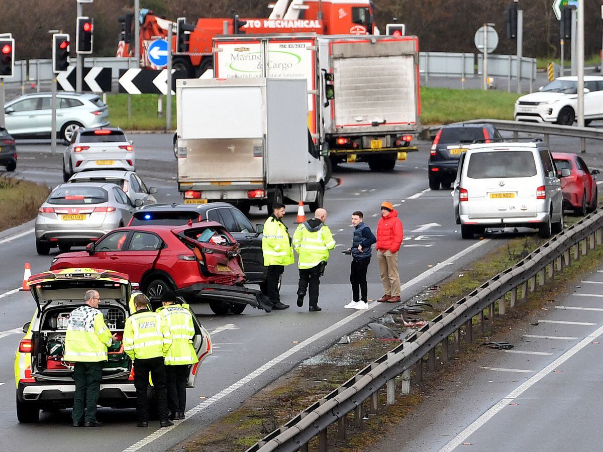 Two people taken to hospital as precaution after four car crash