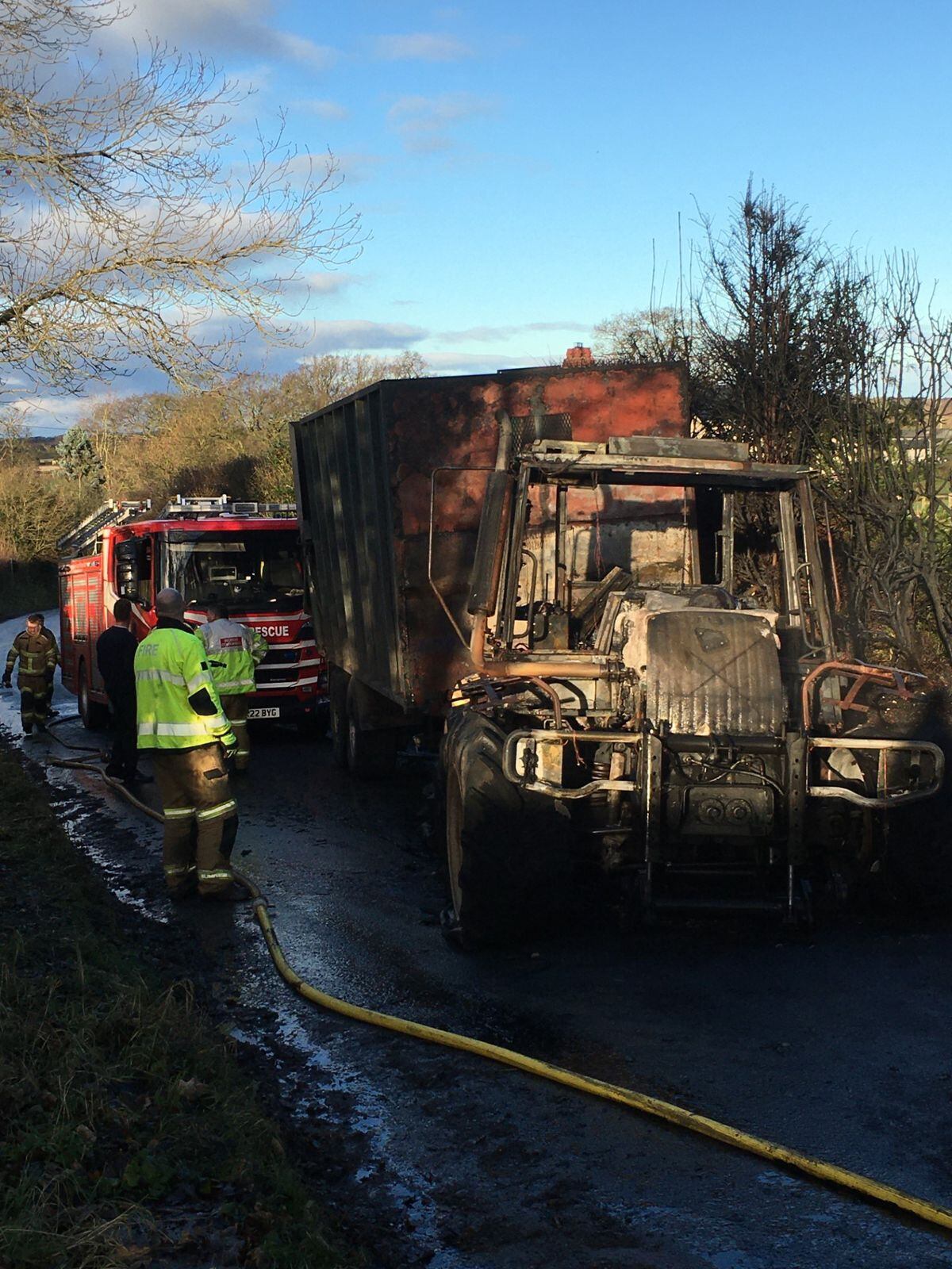 Fire Guts Tractor And Spreads To Hedgerow Bordering Country Road ...