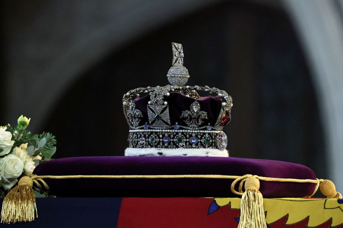 The dazzling crown which sat on the Queen's coffin - BBC News