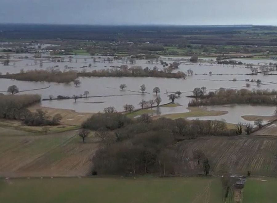 Drone video shows how Melverley flood 'basin' worked to protect ...