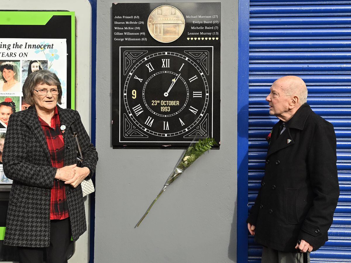 Families of Shankill Road bomb victims unveil memorial on anniversary ...