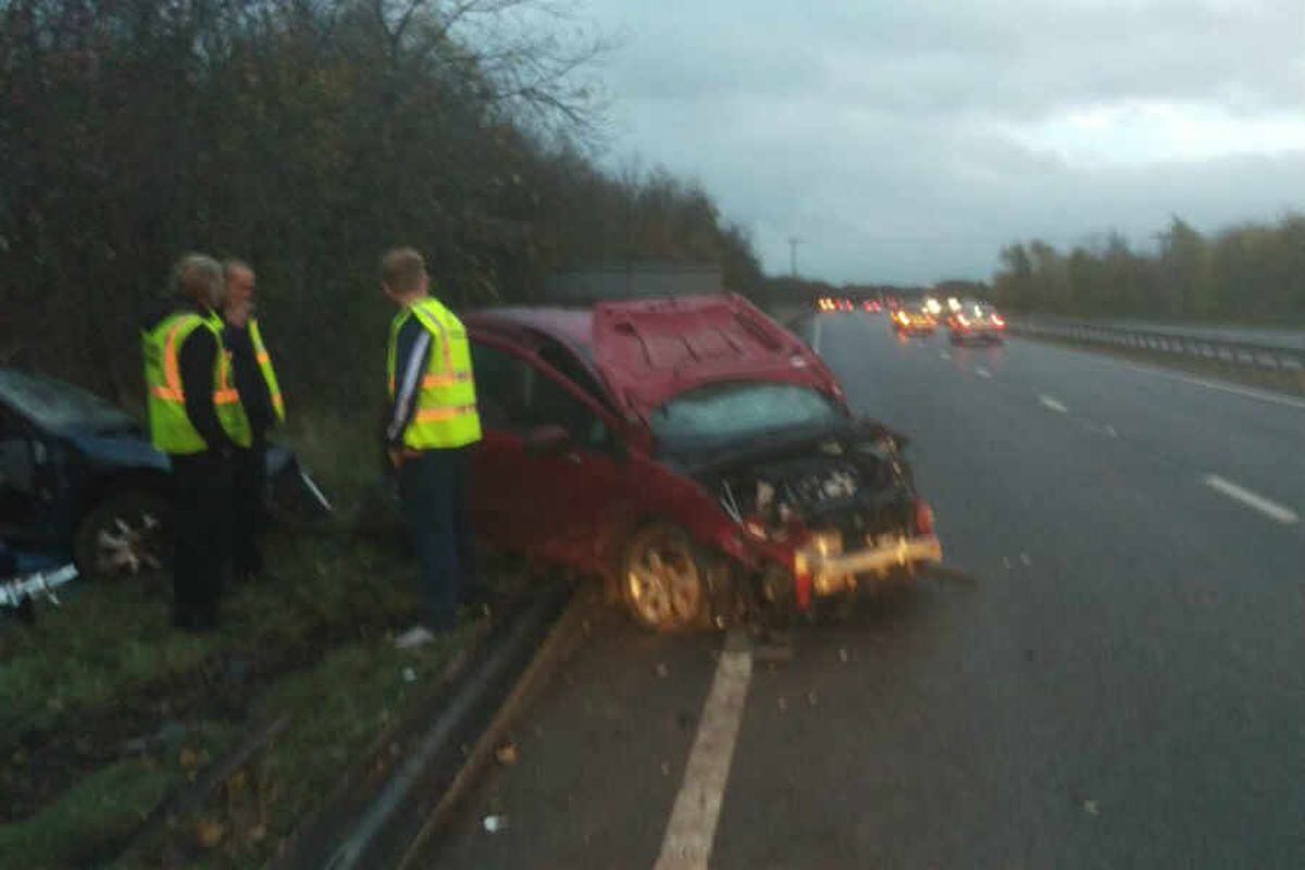 Pictures Two Cars Left Wrecked After Crash On A5 Near Telford In