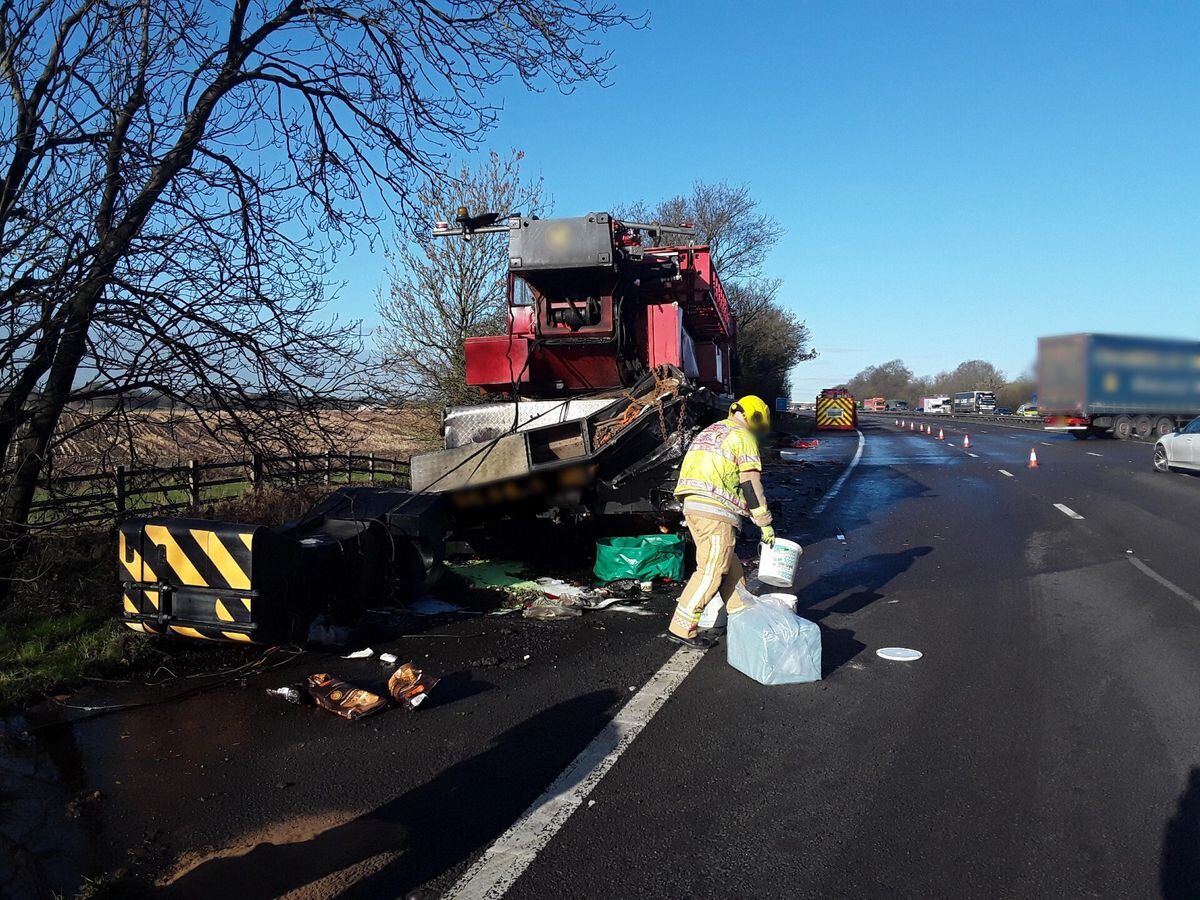 M6 crash Motorway closed after two lorries crash and spill diesel