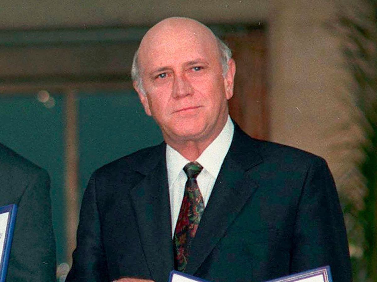 Former South African president FW de Klerk with his Nobel Peace Prize Gold Medal and Diploma, in Oslo in 1993