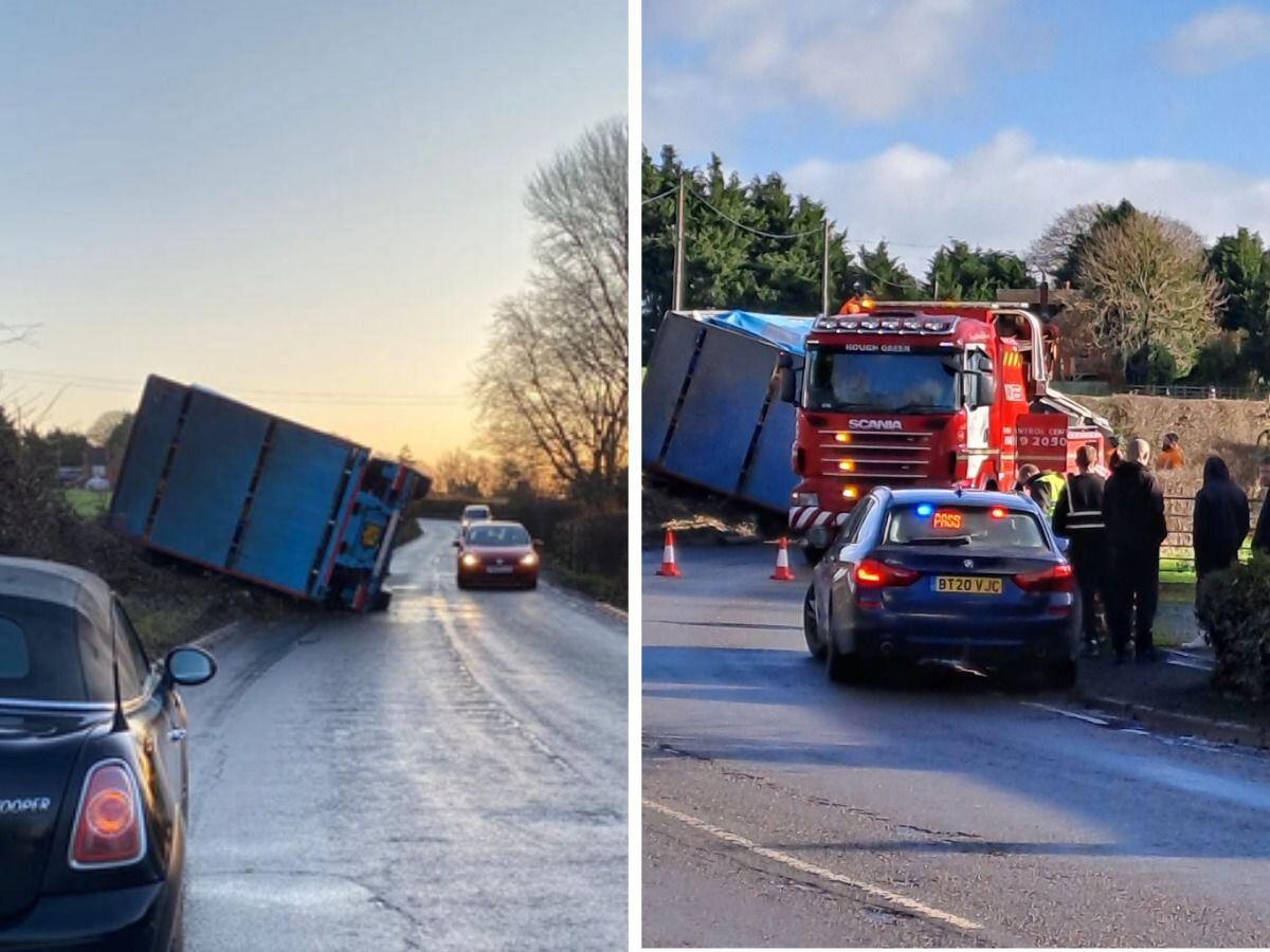 Road near Shrewsbury closed for several hours after lorry full