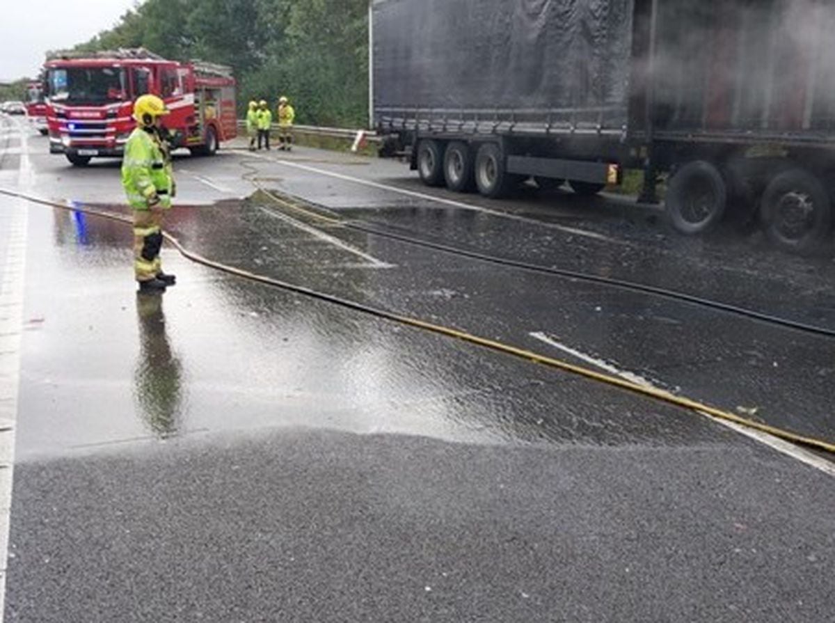 M54 lorry fire Damaged stretch to remain closed into this evening