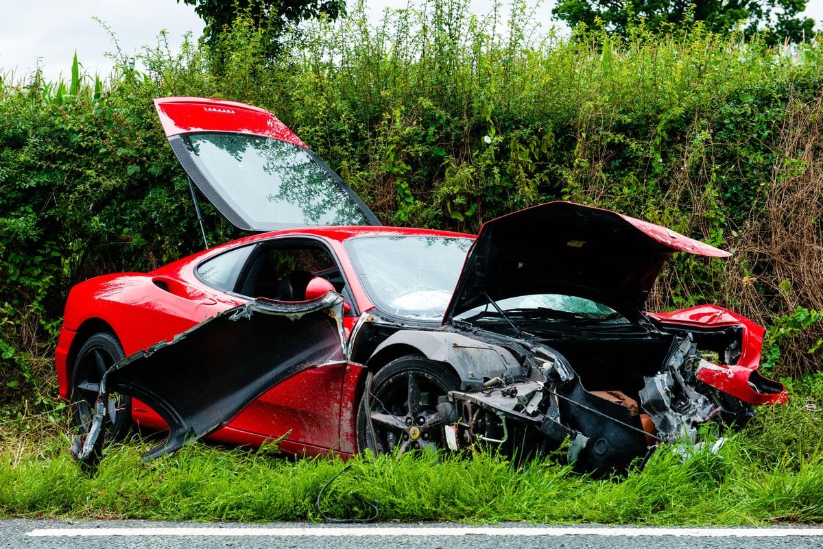 Ferrari wrecked after smashing into wall near Shrewsbury with