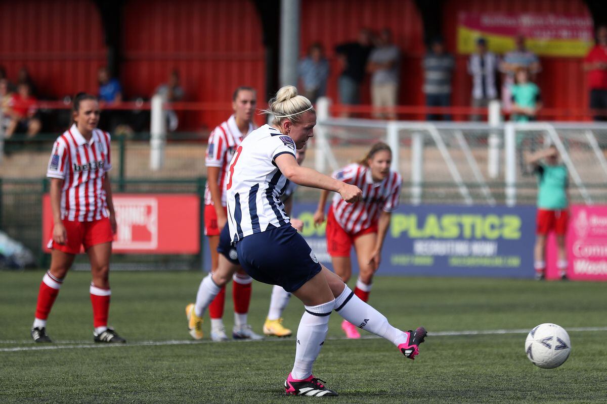 Hannah George of West Bromwich Albion scores a goal to make it 2-0 from the penalty spot (Photo by Adam Fradgley/West Bromwich Albion FC via Getty Images).