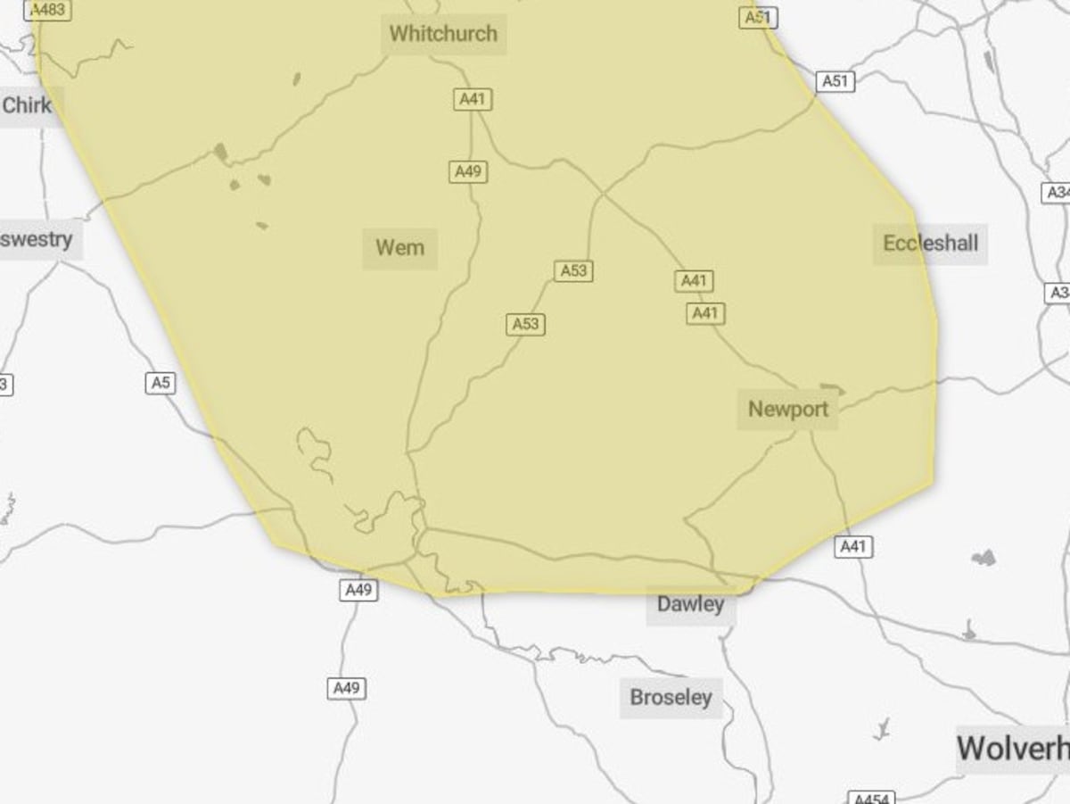 Five-hour weather warning in place for large swathe of Shropshire on Monday