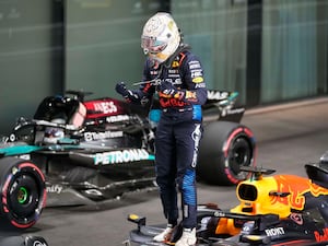 Max Verstappen celebrates qualifying on pole in Qatar