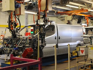 A general view of a van on the production line at the Vauxhall plant in Luton