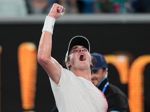 Joao Fonseca celebrates after defeating Andrey Rublev