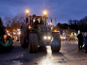 The tractors leaving the cattle market in Kington. Image: Andy Compton