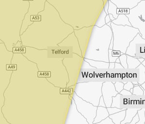 Portions of the West Midlands and much of Shropshire is set to be affected by the bad weather