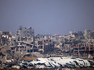 Destroyed buildings by Israeli bombardments inside the northern Gaza Strip