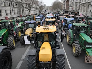 Tractors parked near the Palace of Westminster during a protest by farmers against changes to inheritance tax