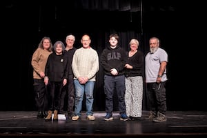 The production team of Jack & the Beanstalk 2025, from left to right: Lawry Thomas - director, Jacqueline Davies - Sound Technician, David Davies - Stage Crew, Michael Brooks - Stage Manager, Kyle Fielding - Sound Technician, Lee Price - Director, Phil Borrowdale - Lighting Technician. Image Mogwai Media