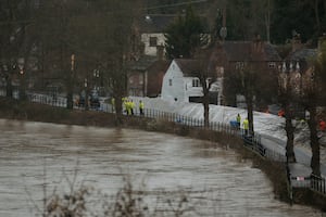 Flood barriers back in place in Ironbridge.