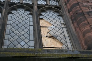 Windows at Shrewsbury Abbey were damaged in windy weather recently