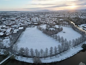 Shrewsbury in the snow. Picture: Ross Jones of SY View Drone Services 