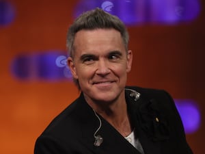 Robbie Williams during filming for the New Year’s Eve episode of The Graham Norton Show