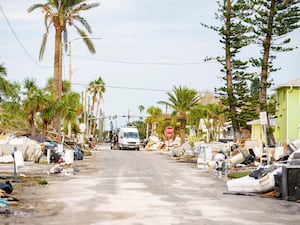 A street in Florida with debris in the aftermath of Hurricane Milton