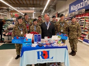 Ellesmere Army Cadets who helped with fund-raising with Ian Wil,liams (centre), president of the Legion's Ellesmere branch and chairman of the county branch