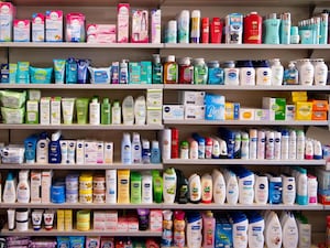 A rack of toiletries