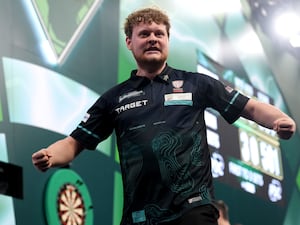 Kevin Doets celebrates his win over Michael Smith