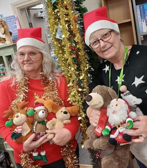 Volunteers Kay Holland and Liz O'Nions in Oxfam's Newport shop 