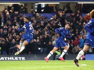 Reece James jumps for joy in celebration