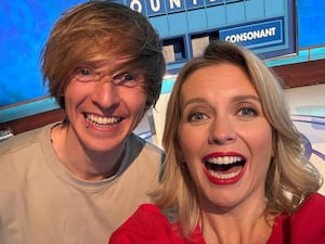 Rachel Riley and Dr Tom Crawford on the set of Countdown (Channel 4)