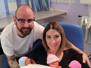 Parents Ricki and Fiona Zebik with their newly-born triplets at NHS Forth Valley Royal Hospital