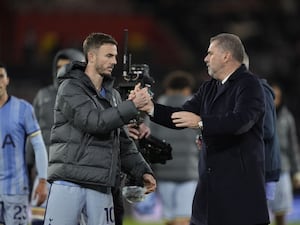 James Maddison with Ange Postecoglou