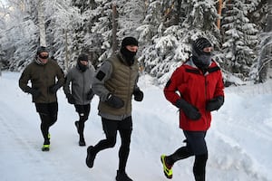 Jason Fox, Aldo Kane, Brian Wood and Karl Hinett training in northern Sweden, ahead of  taking on a 500km Arctic Ultra in March. 