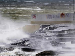 Storms breaking in rocks in Co Galway in April 202