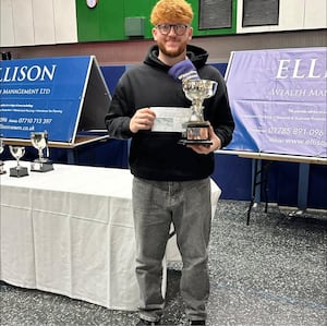 Joe’s joy – Whitchurch Merit winner Joe Killen with the trophy