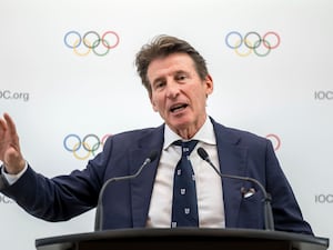 Sebastian Coe addresses the media in Lausanne after presenting his manifesto to become IOC president to the organisation's members